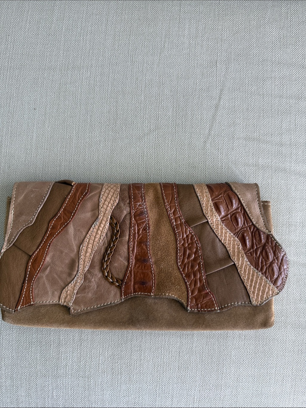 H&M Patchwork Leather & Suede Clutch in Brown and Tan